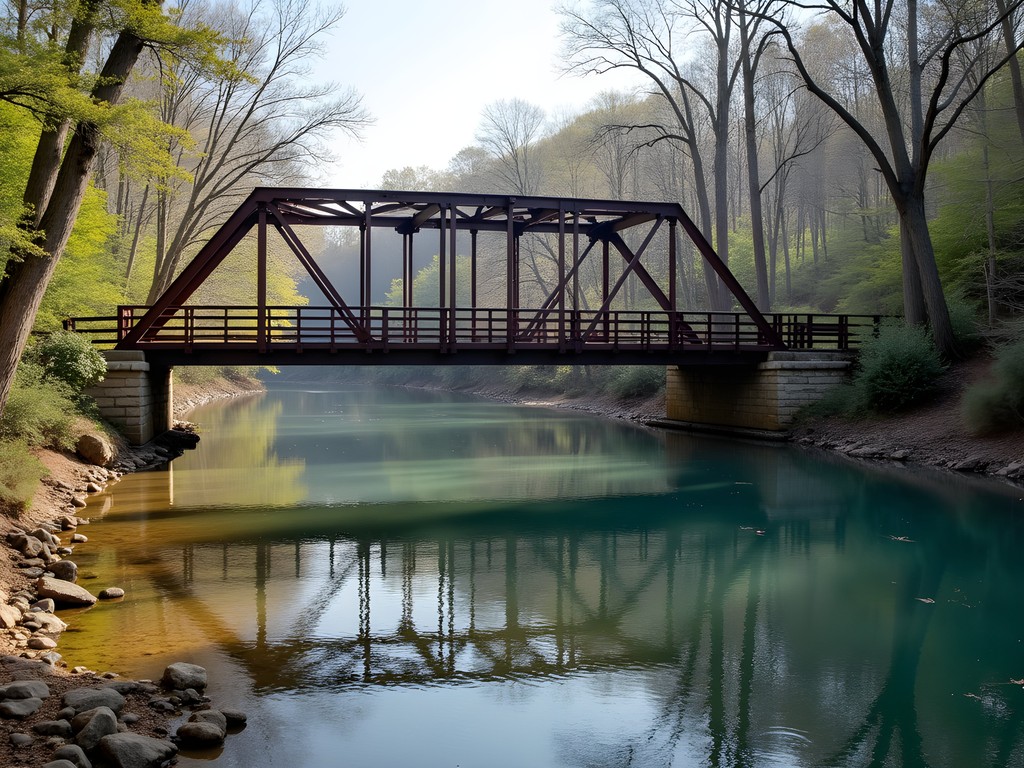 Historic War Eagle Bridge, a single-lane truss bridge spanning the War Eagle River in the Ozarks