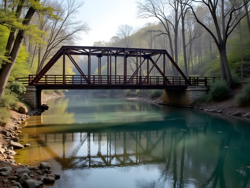 Historic War Eagle Bridge, a single-lane truss bridge spanning the War Eagle River in the Ozarks