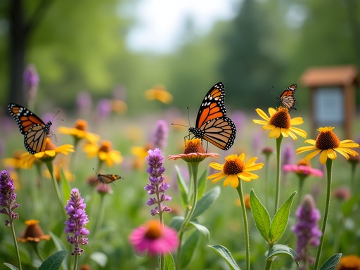 Spring butterflies visiting native wildflowers in Brown Road Park's butterfly garden