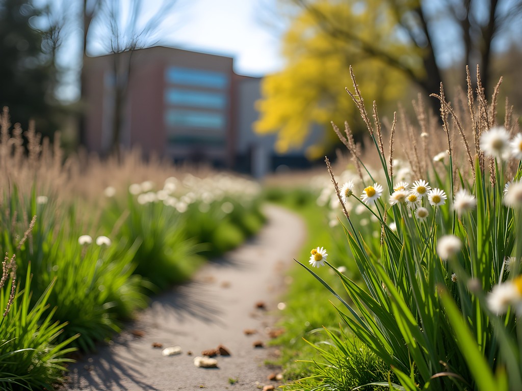Spring wildflowers blooming along Beaumont Trail in Sterling Heights