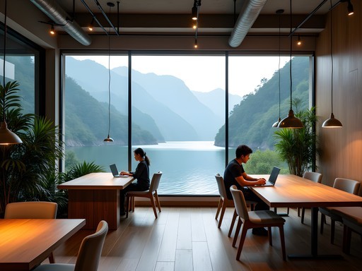 Modern coworking space with panoramic views of Sun Moon Lake