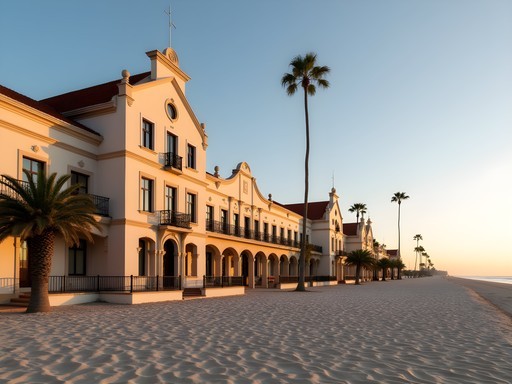 Historic colonial architecture beachfront accommodations in Swakopmund, Namibia