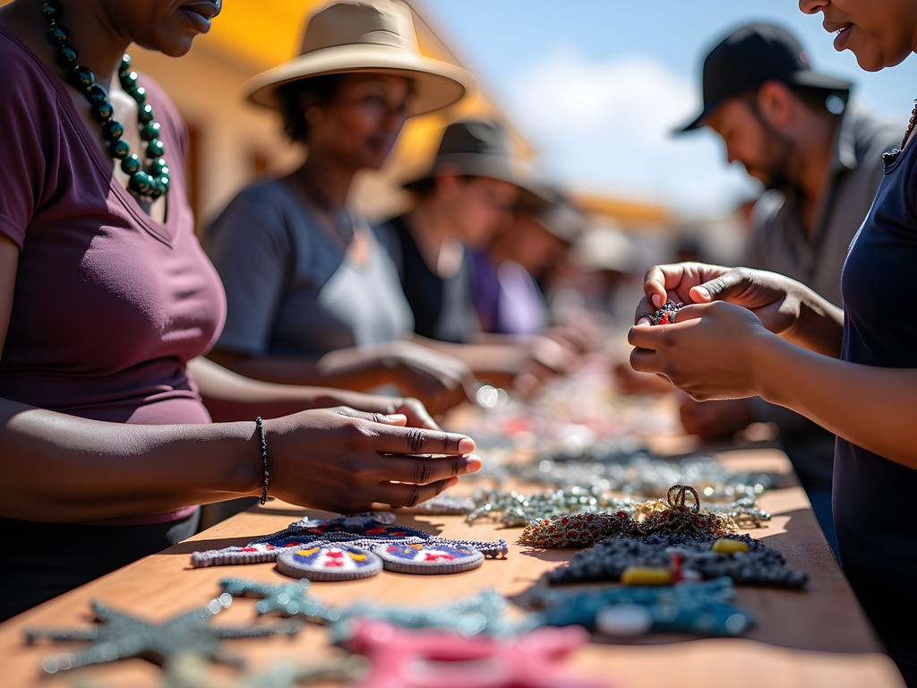 Cultural exchange at Swakopmund craft market with local artisans and visitors
