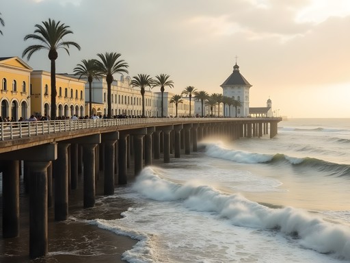 Historic Swakopmund jetty and German colonial architecture in Namibia