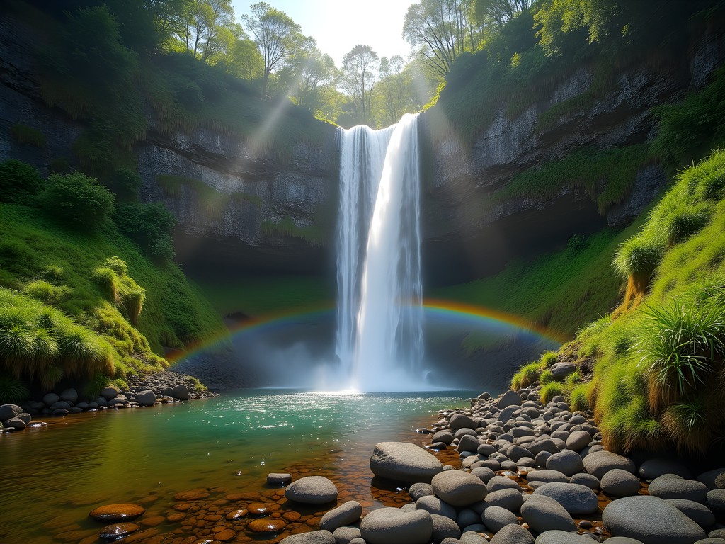 The spectacular 40-meter Salto do Prego waterfall cascading through lush forest in eastern São Miguel