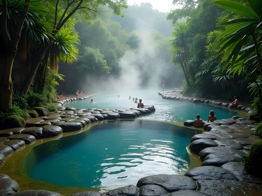 Natural volcanic hot springs near Rincón de la Vieja with tropical forest surroundings