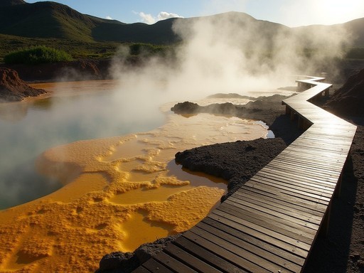 Steaming fumaroles and sulfur vents at Furnas do Enxofre geothermal area on Terceira Island