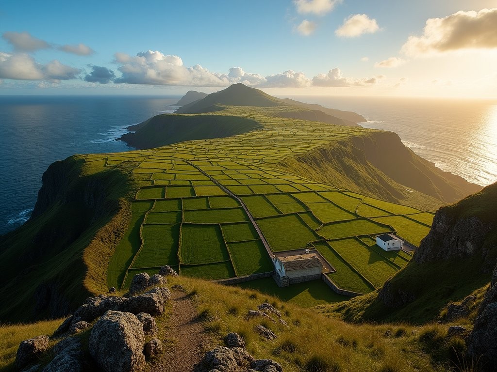 Panoramic view from Serra do Cume showing the famous patchwork landscape of Terceira Island