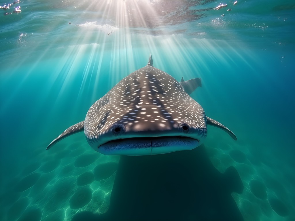 Whale shark swimming gracefully through clear blue waters off Tofo Beach, Mozambique