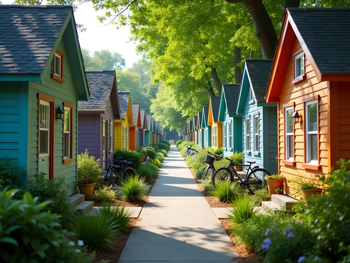 Colorful cottages on Ward's Island with garden paths
