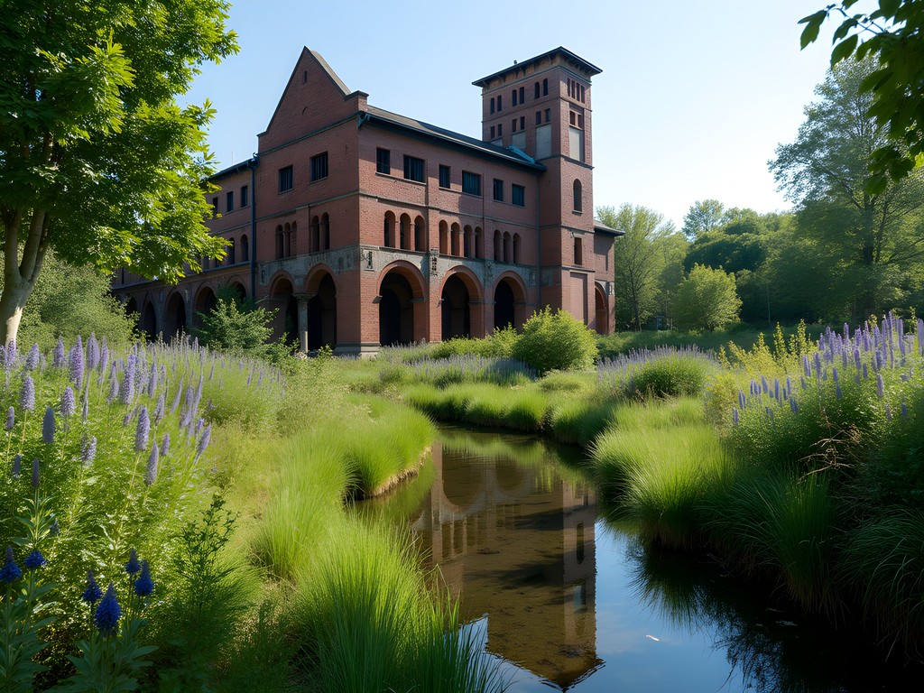 Quarry Garden at Evergreen Brick Works with industrial ruins and native plantings