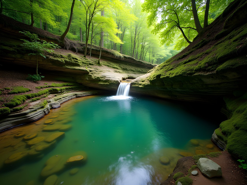 The emerald waters of Blue Hole swimming spot at Hurricane Creek Park, Tuscaloosa