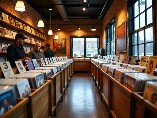 Interior of Oz Music record store in Tuscaloosa showing vinyl collections and local music memorabilia