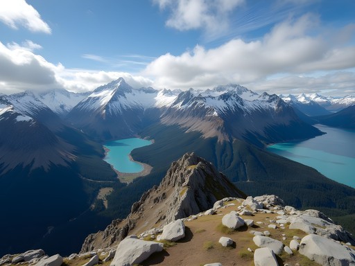 360-degree panoramic view from Cerro Guanaco summit showing mountains and Beagle Channel
