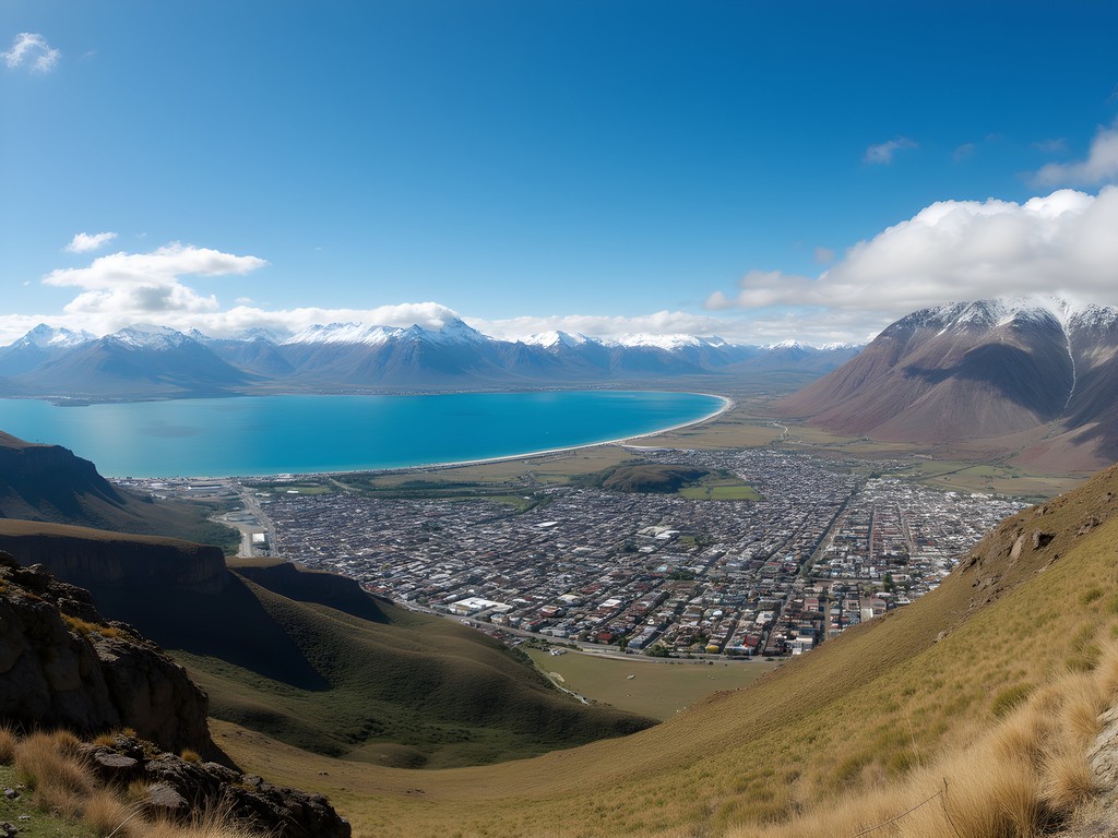 Panoramic view from Glaciar Martial trail showing Ushuaia and Beagle Channel