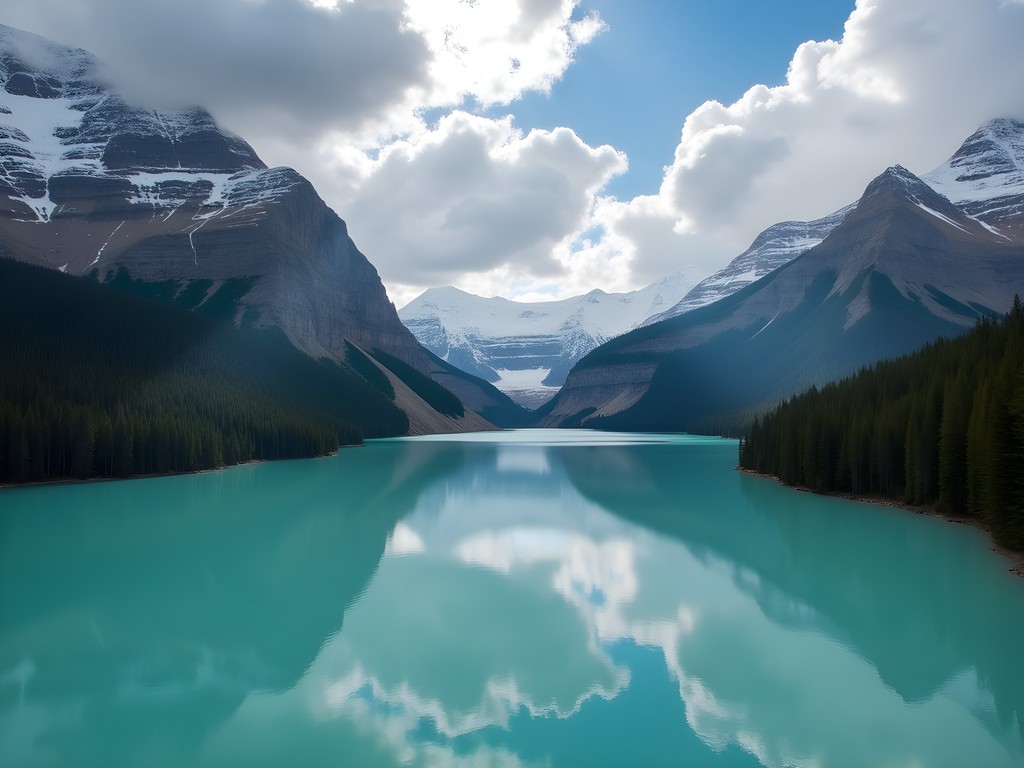 Emerald green glacial waters of Laguna Esmeralda surrounded by mountains