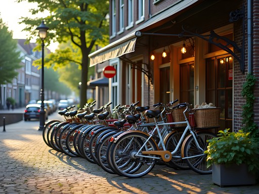 Traditional Dutch bicycle rental shop in Utrecht with various bike options for families