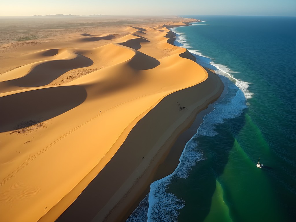 Massive sand dunes meeting turquoise waters on Bazaruto Island, Mozambique