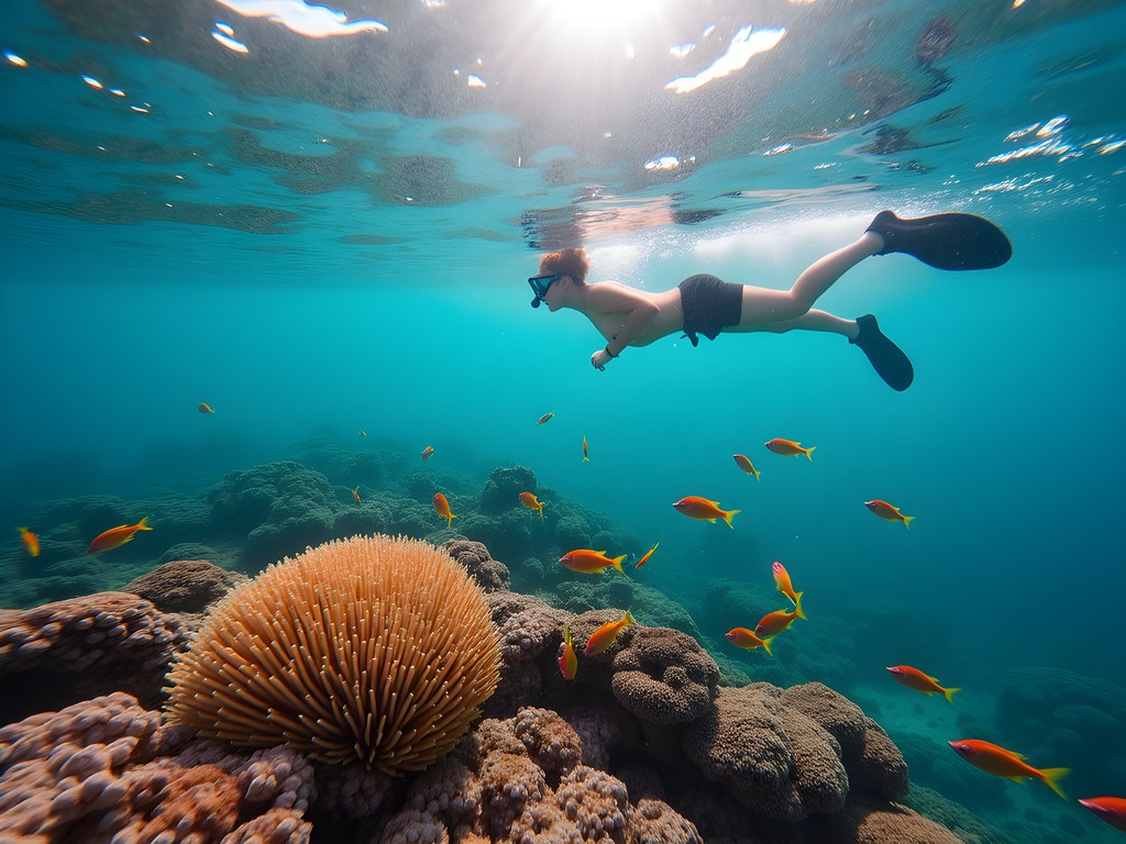 Snorkeling in crystal clear waters of Two Mile Reef in Bazaruto Archipelago