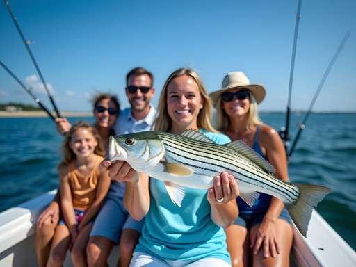 Family enjoying a fishing charter in Chesapeake Bay, Virginia Beach