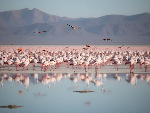 Thousands of flamingos at Walvis Bay salt pans