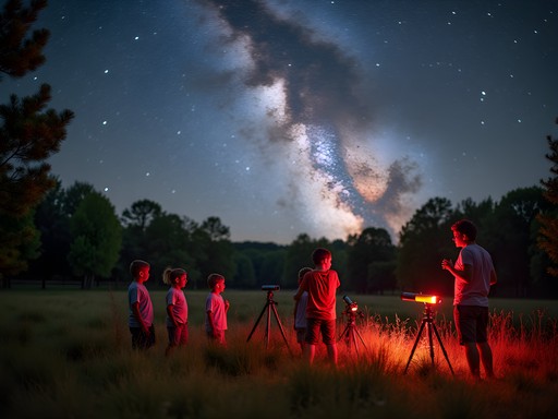 Families stargazing with telescopes at Raccoon River Park