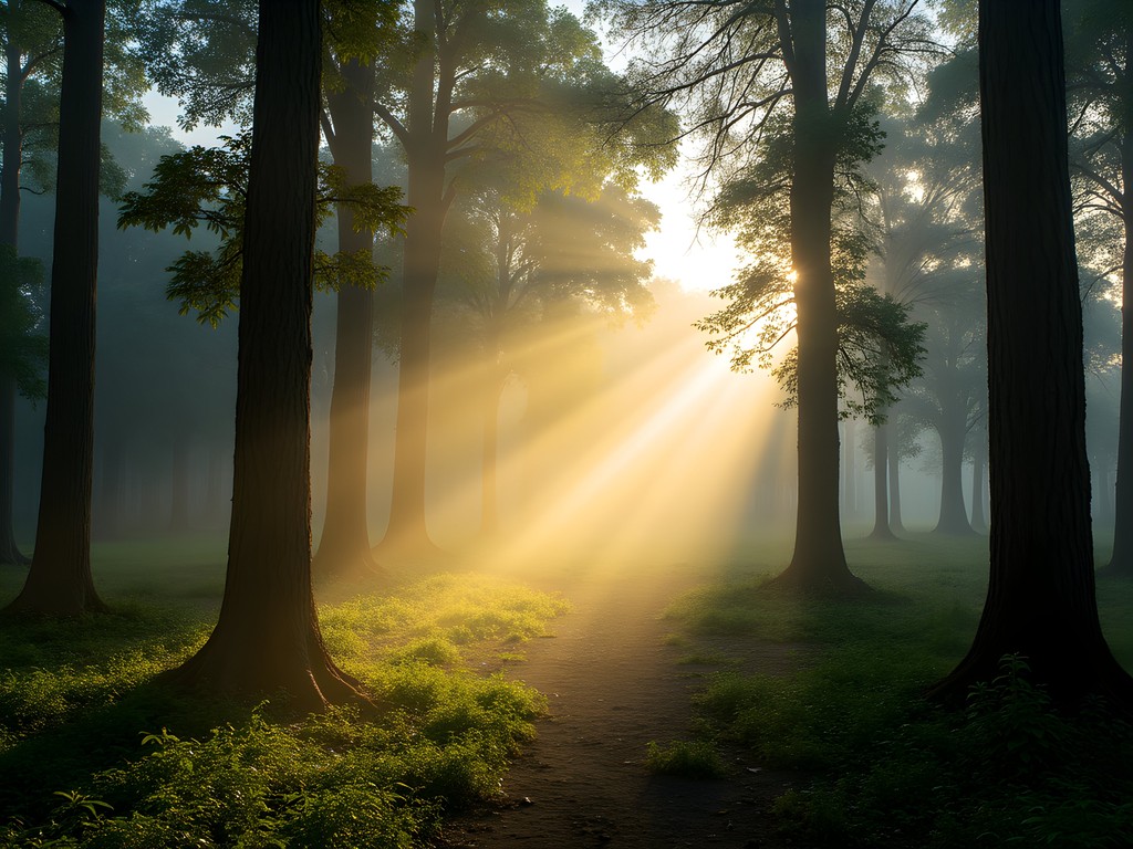 Morning meditation in forest clearing near Yamoussoukro with light filtering through canopy