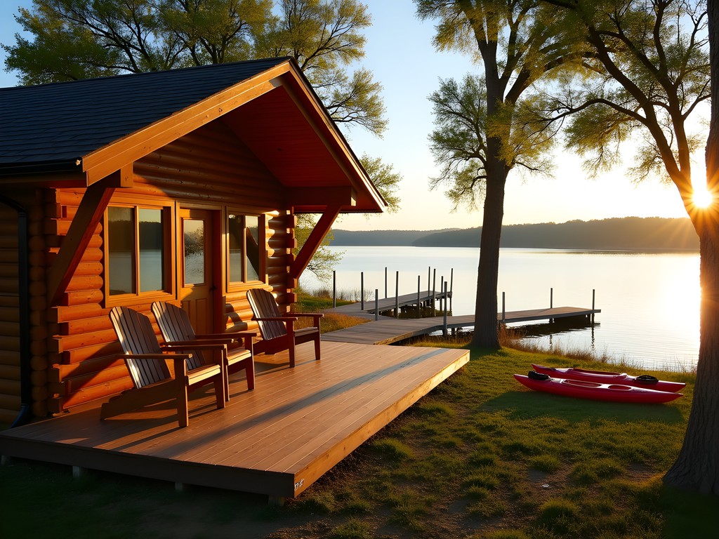 Rustic riverside cabin accommodations at Lewis and Clark Recreation Area near Yankton