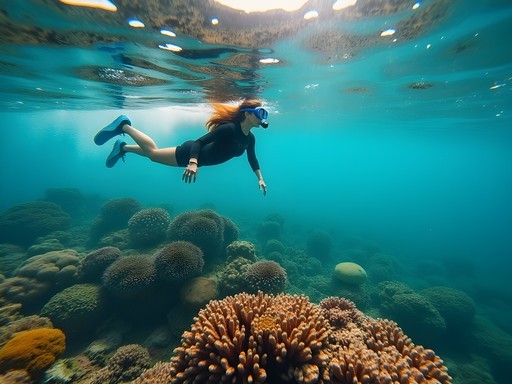 Woman snorkeling above vibrant coral reef at Chumbe Island Marine Park