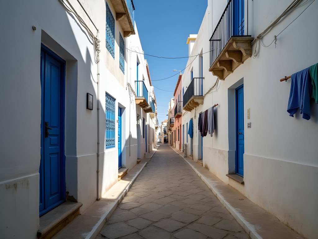 Morning light streaming through narrow alleyways of Algiers Casbah