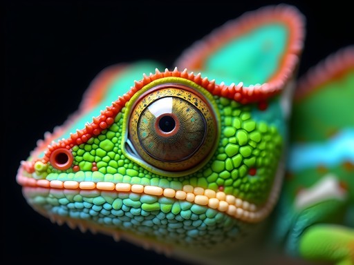Close-up macro photography of Parson's chameleon eye in Andasibe