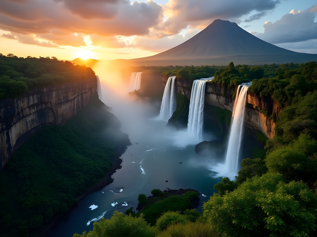 Panoramic view of Angel Falls cascading from Auyán-tepui mountain in Venezuela