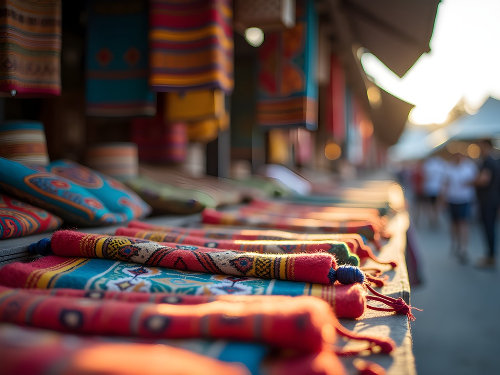 Colorful display of Pacific cultural items at Otara Markets Auckland
