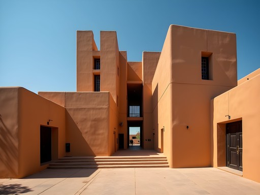 Modern architecture of National Museum of Mali with traditional elements against blue sky