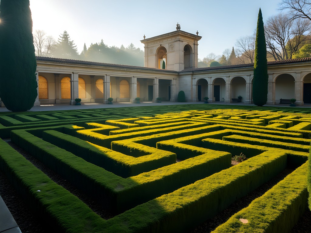 Aerial view of the hedge maze in Parc del Laberint d'Horta, Barcelona