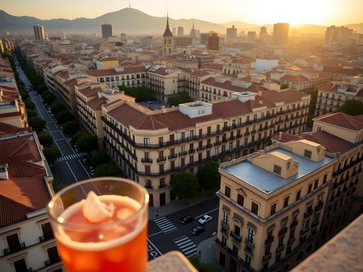 Aerial view of Barcelona's Eixample district showing distinctive octagonal intersections from hotel rooftop