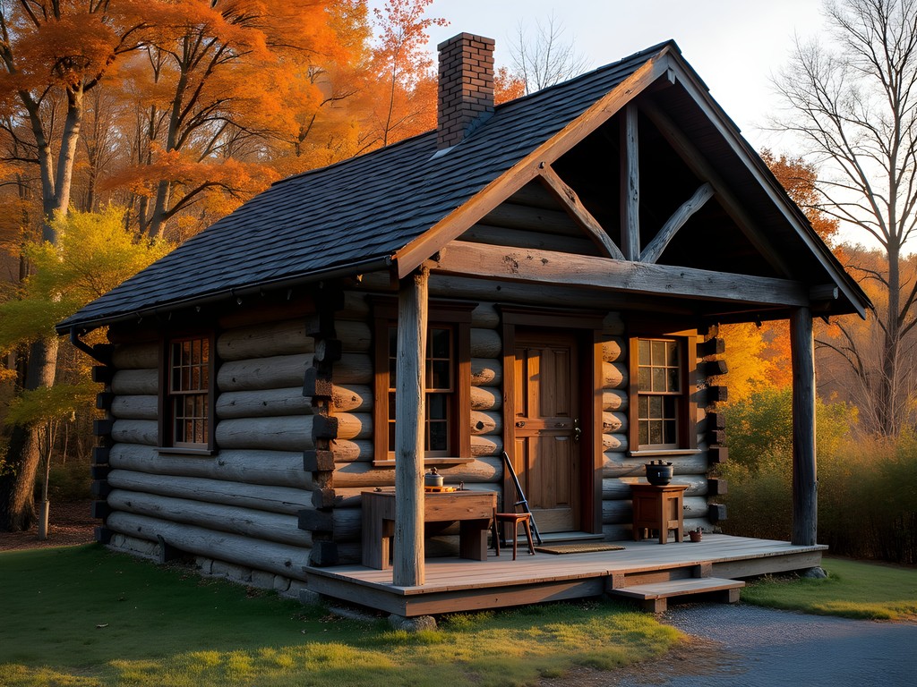 Coal miner's cabin bathed in golden autumn light at Beckley Coal Camp