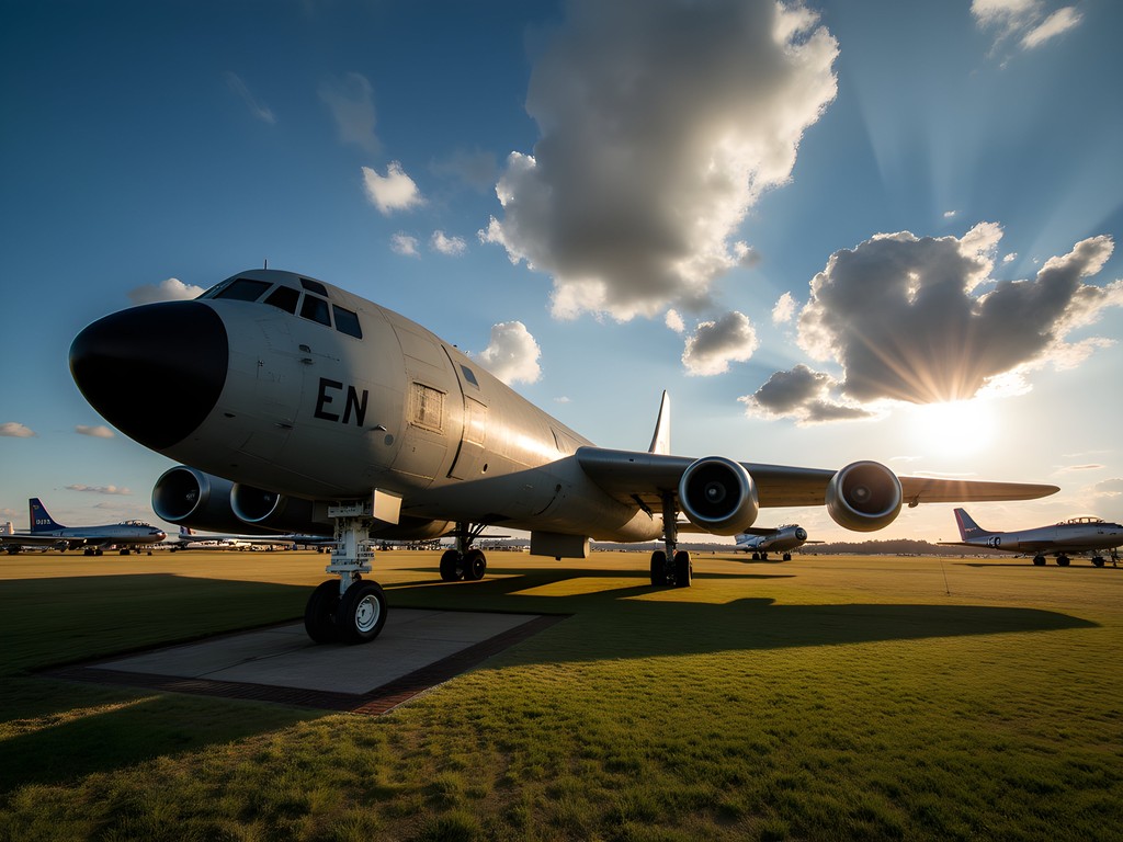 Historic aircraft display at Barksdale Global Power Museum in dramatic fall light
