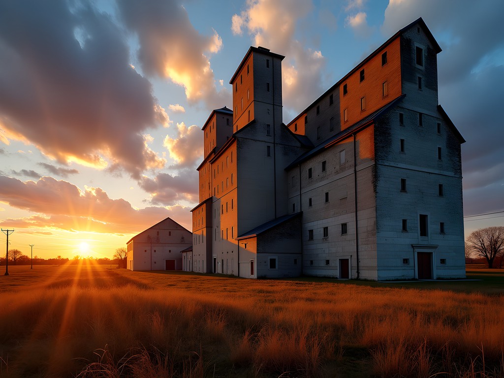 Dramatic sunset light on Buffalo's historic grain elevators