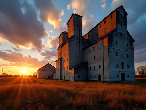 Dramatic sunset light on Buffalo's historic grain elevators