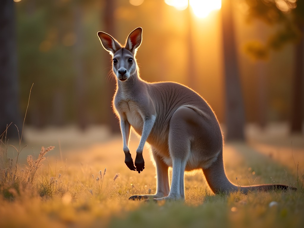 Eastern grey kangaroo in golden morning light at Tidbinbilla Nature Reserve
