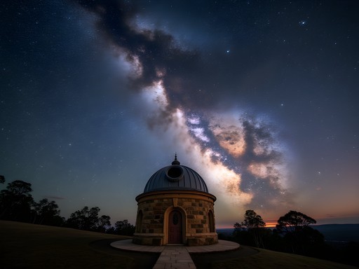 Milky Way galaxy over Mount Stromlo Observatory ruins in Canberra