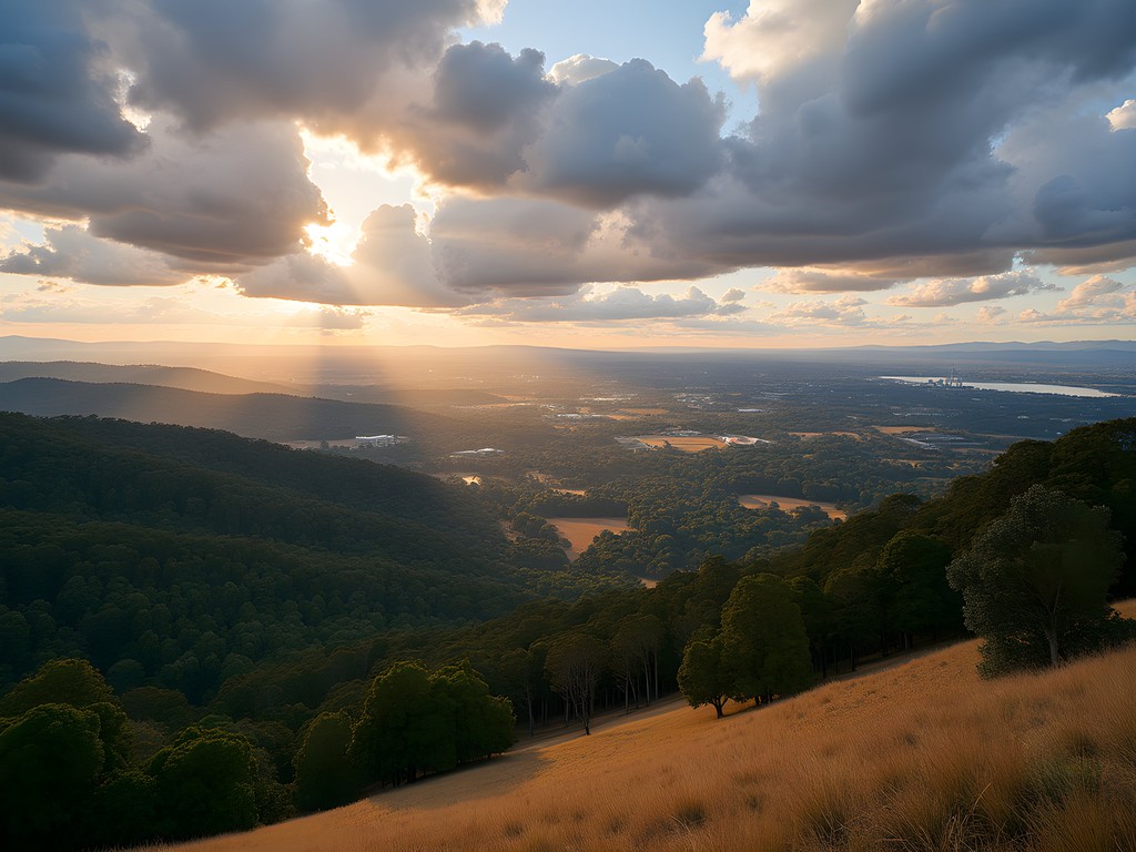 Panoramic view of Canberra from National Arboretum with patchwork forests