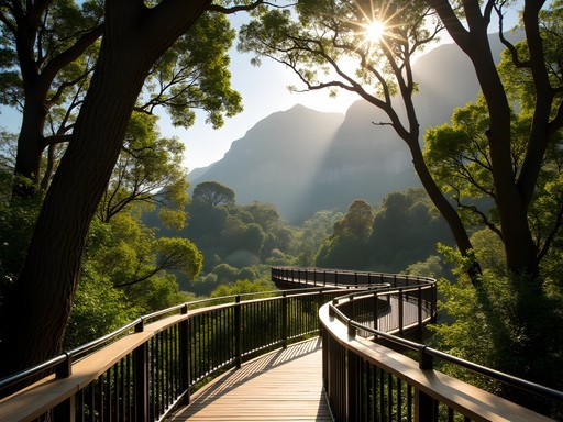Tree Canopy Walkway (Boomslang) at Kirstenbosch Botanical Gardens with Table Mountain backdrop