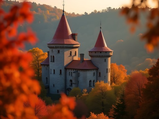 Castell Coch fairytale castle emerging from autumn forest