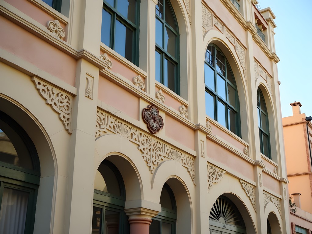 Colorful Art Deco architectural details in downtown Casablanca