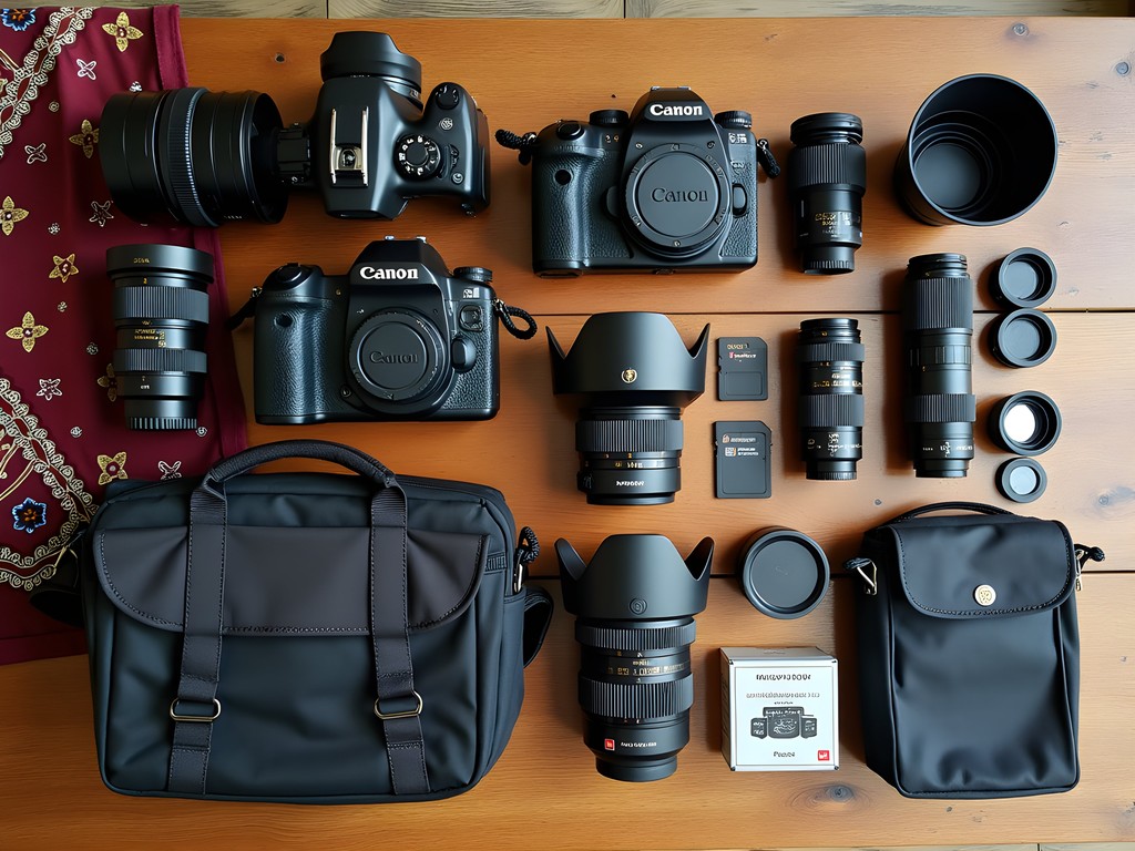 Essential photography gear laid out for Cheyenne Frontier Days shoot