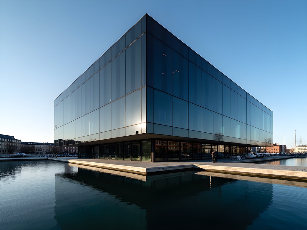 The Black Diamond Royal Library with dramatic angular architecture reflecting in Copenhagen harbor waters
