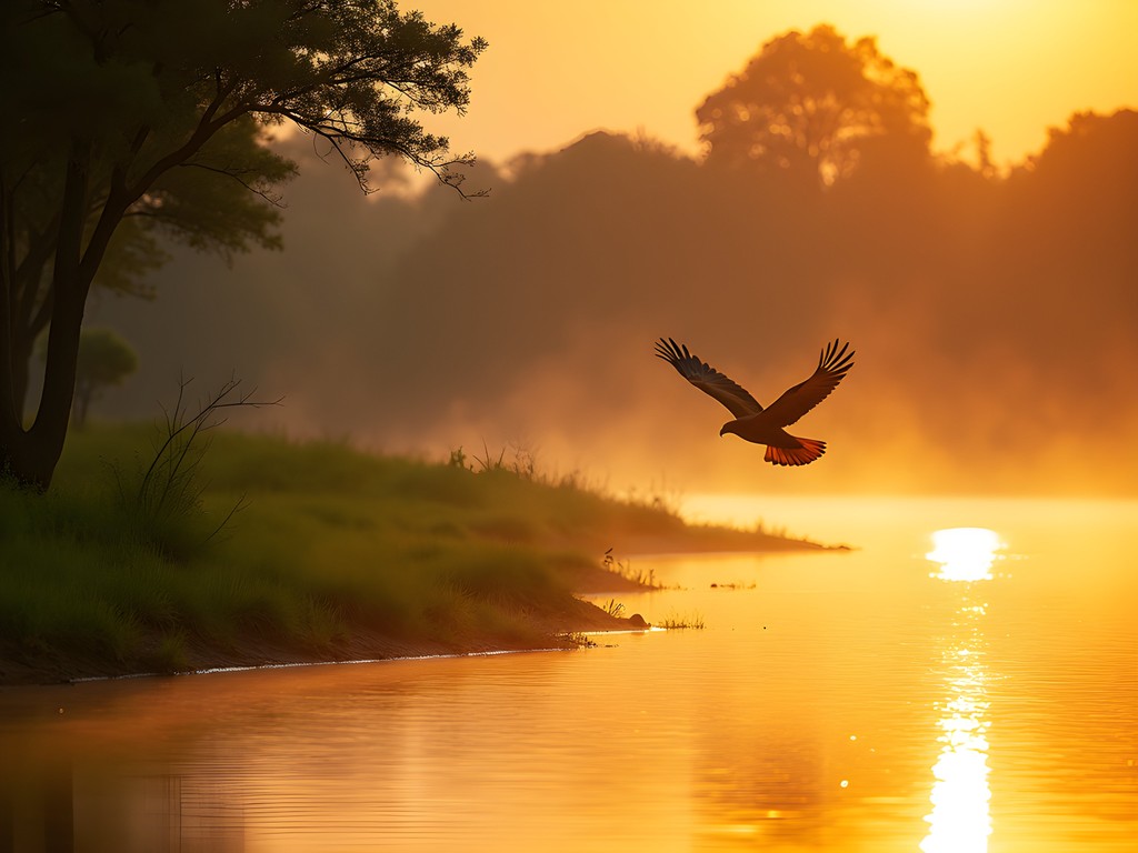 Photographer capturing African fish eagle over Lake Victoria