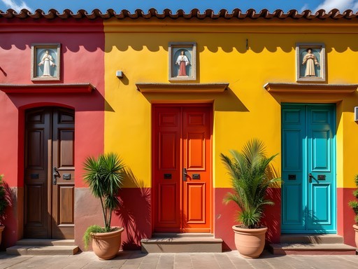 Collection of colorful traditional doorways and entrances in Fernando de la Mora neighborhoods